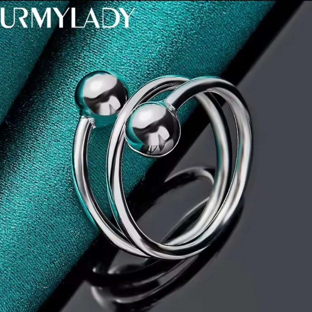 URMYLADY Silver Double Round Head Ring Adjustable Size 6 - Picture 4 of 5